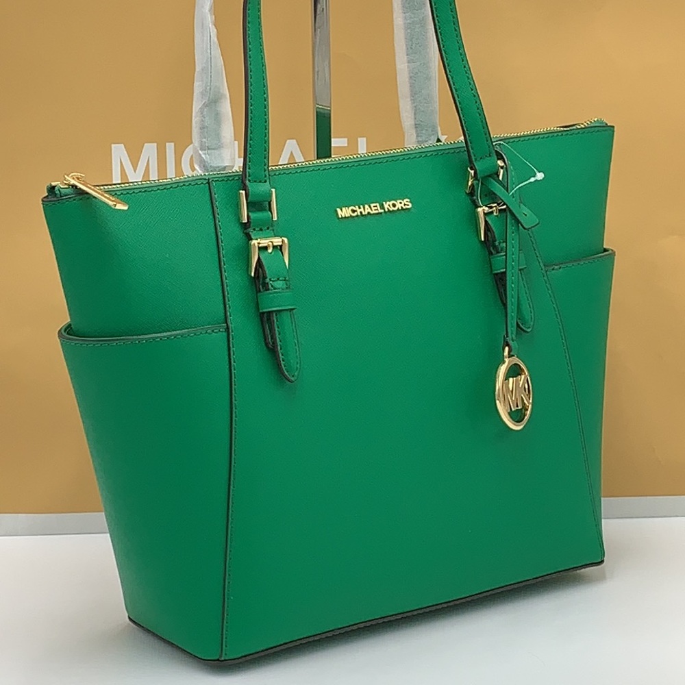 MICHAEL KORS CHARLOTTE LARGE TOP ZIP TOTE PALMETTO GREEN COLOR - Picture 2 of 16